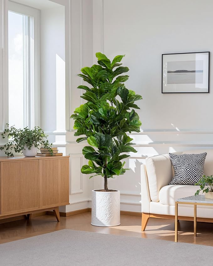 FLOWORLD Fiddle Leaf Fig Tree 6ft Tall Artificial Tree in Plastic Pot Fake Ficus Lyrata Plants with 184 Decorative Fiddle Leaves Faux Fig Trees for Home Office Living Room Decor Indoor Outdoor