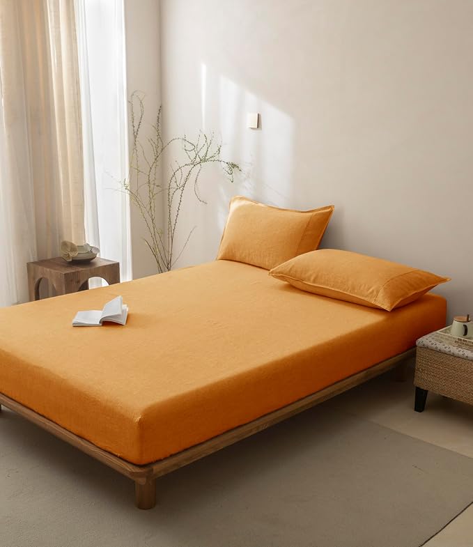 Talasily 100% French Linen Pillow Case Standard Size Set of 2,Oeko-TEX Certified Stone Washed Flax Pillow Shams with Envelope Closure - Breathable & Cooling for Hot Sleepers（Caramel,20''x26''）