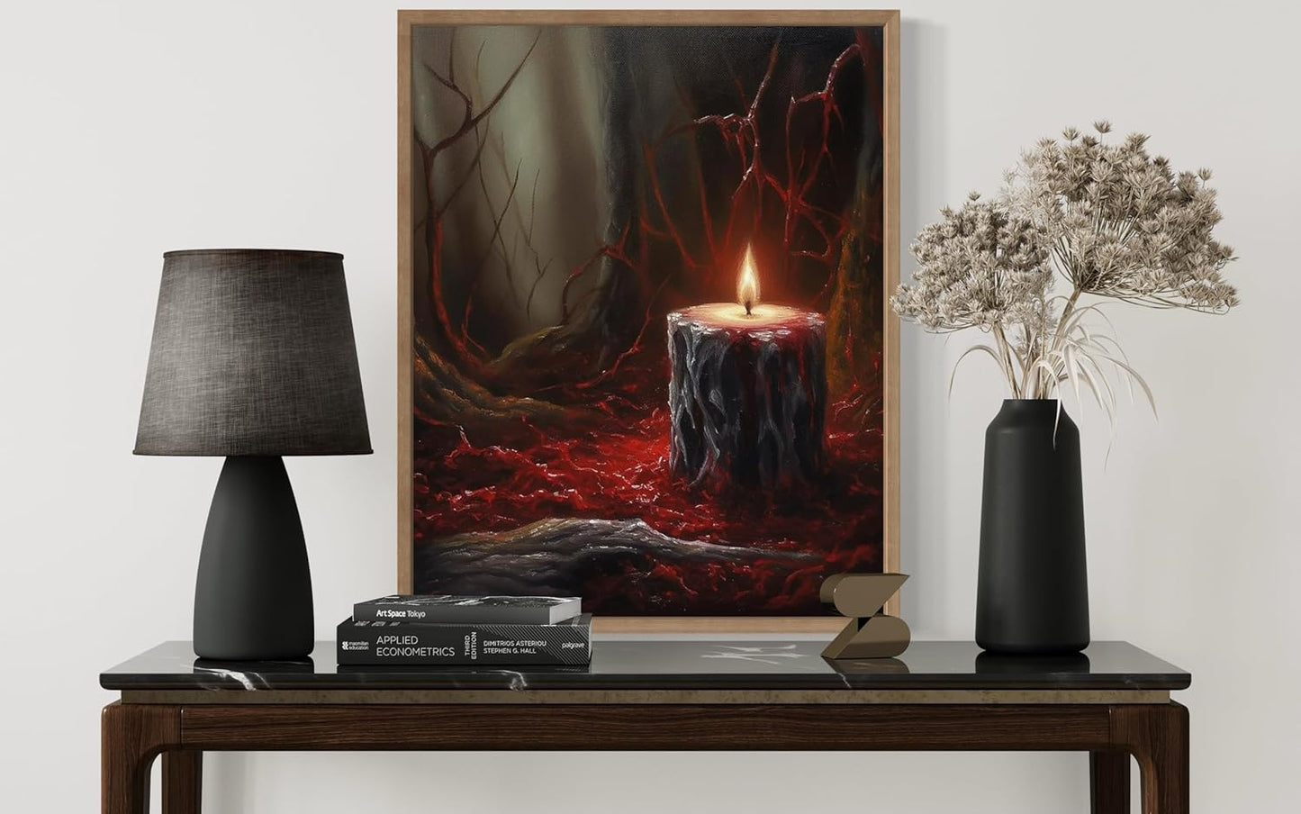 Gothic Candle Poster Art Print, Halloween Scary Vintage Wall Art Academia Spooky Painting Decoration for Horror Prints, Posters Bedroom Decor 89 (Gothic Candle, 16 x 20 inches, Wood Frame)