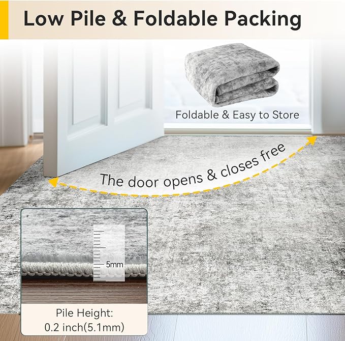 RELEANY Washable Area Rugs 2'x3' Non-Slip Modern Abstract Soft for Living Room Entryway Bedroom Nursery, Print Pattern, Gray White Grey