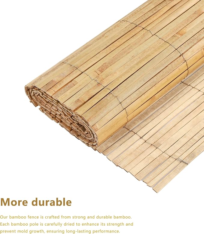 Bamboo Privacy Fence Roll 6ft x 13ft, Natural Bamboo Slat Screening Panels for Outdoor Garden, Yard, Patio, Balcony Privacy Screen