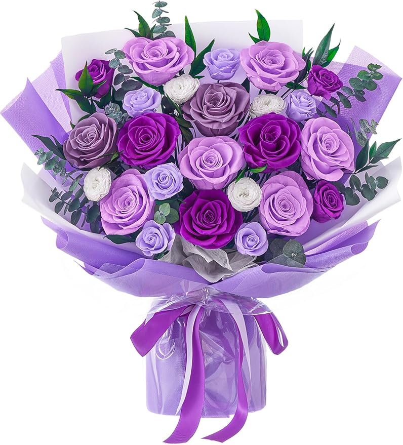 Polylove Flowers for Delivery Prime Forever Flowers Bouquet Preserved Roses Bouquet Flower Gift for Women Wife Mother Day Graduation Birthday (Purple, Big)