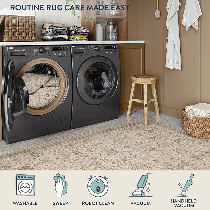 Lahome Boho Beige Rugs for Living Room, 5x7 Vintage Soft Bedroom Area Rug | Soft Vintage Stain Resistant Non Shedding Nursery Carpets for Nursery