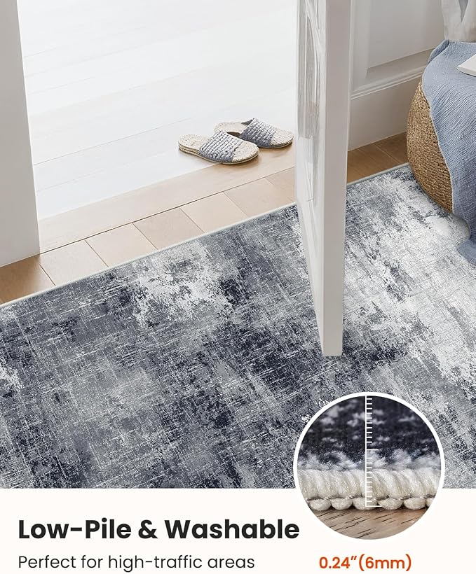 AMADA HOMEFURNISHING 8x10 Area Rug for Living Room, Modern Abstract Rug with Non-Slip Backing & Low Pile, Large Washable Rug with Abstract Pattern for Bedroom, Dinning Room, Home Office, Grey
