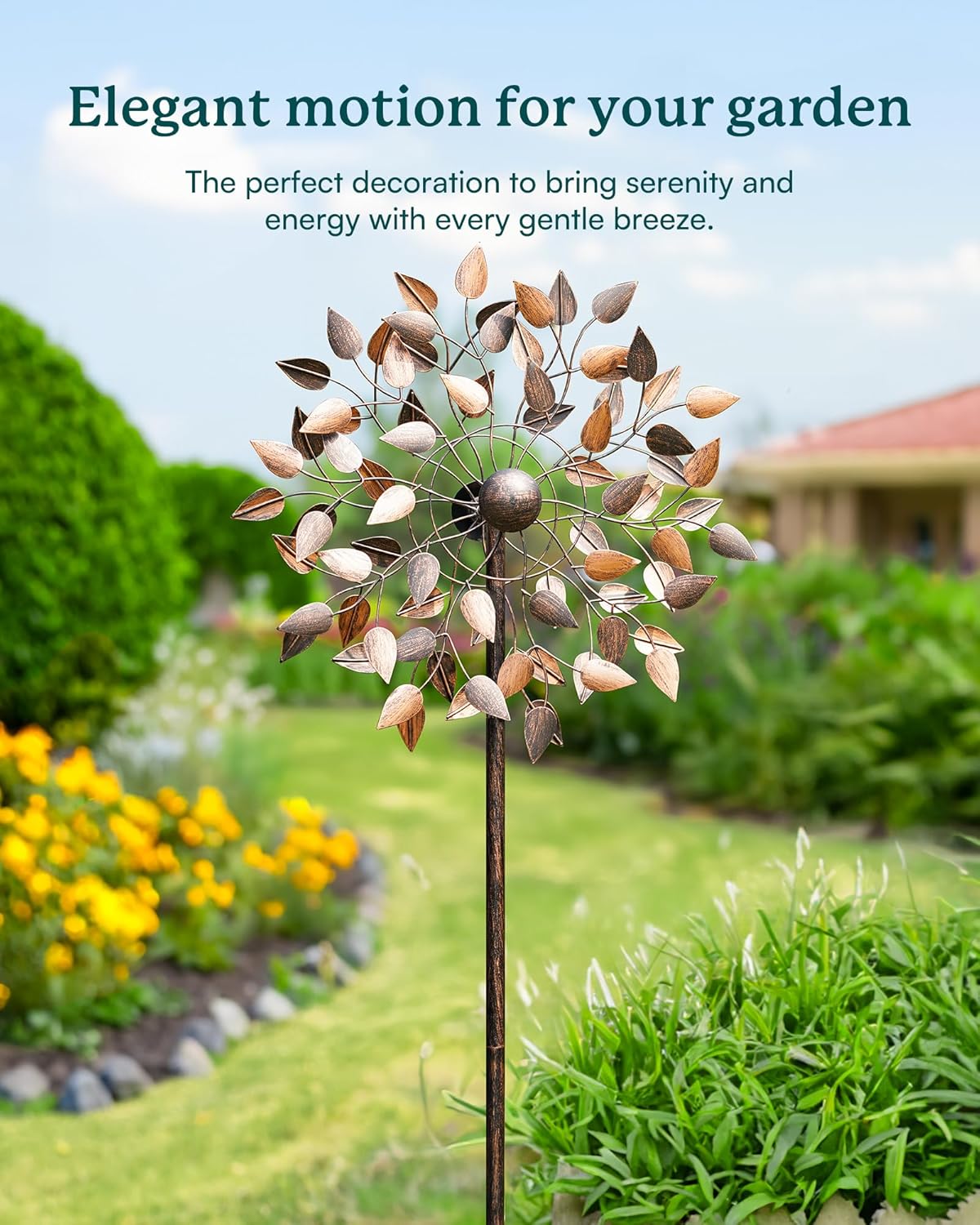 Yard Garden Wind Spinners - Large Wind Spinners Outdoor Metal, Kinetic Lawn Patio Wind Sculptures Windmill Decor (Copper Leaves, W23 x H84)
