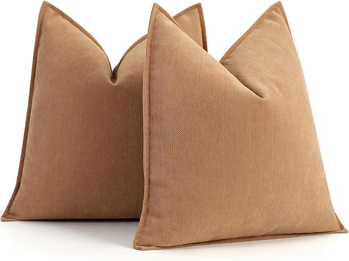 ZWJD Camel Pillow Covers 16x16 Set of 2 Chenille Throw Pillow Covers with Elegant Design Soft and Luxurious Decorative Throw Pillows for Couch, Bed, and Home Decor