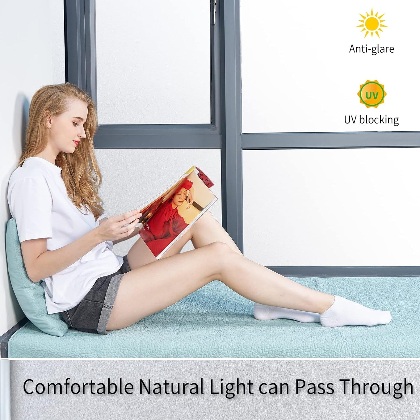 Frosted Glass Window Film with Tools,Reusable Window Privacy Film,Static Clings Window Film Kit for Home Bathroom and Office. (Pure, 29.6Inch×157.4Inch)