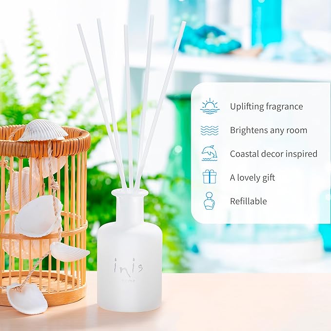 Inis the Energy of the Sea Reed Diffuser Set - Oil Diffuser - Ocean Fresh Fragrance for Home - Includes Fiber Reed Sticks, Fragrance Oil & Glass Bottle