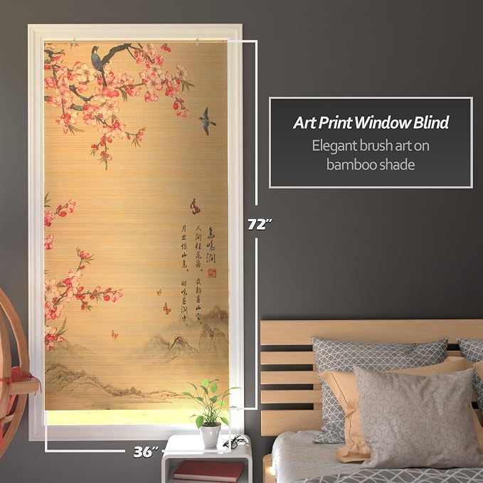 Red Lantern Bamboo Window Shade Blind - Sakura Blossom 36" Wide