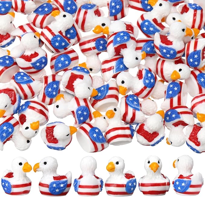 DoubleFill 100 Pcs Patriotic Eagle Duck Figurine Mini Resin Veteran Ducks 250th Anniversary Independence Day Patterns Tiny Animal Figurines Patriotic Resin Ducks Ornament for Home Office Desk Bathroom