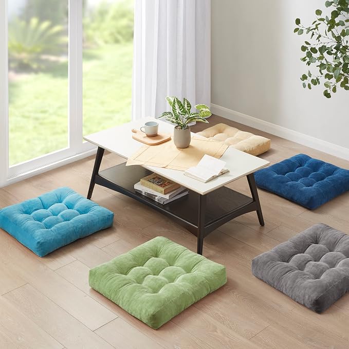 Degrees of Comfort Meditation Floor Pillow, Square Large Pillows Seating for Adults, Tufted Corduroy Cushion for Living Room Tatami, Green 22x22 Inch