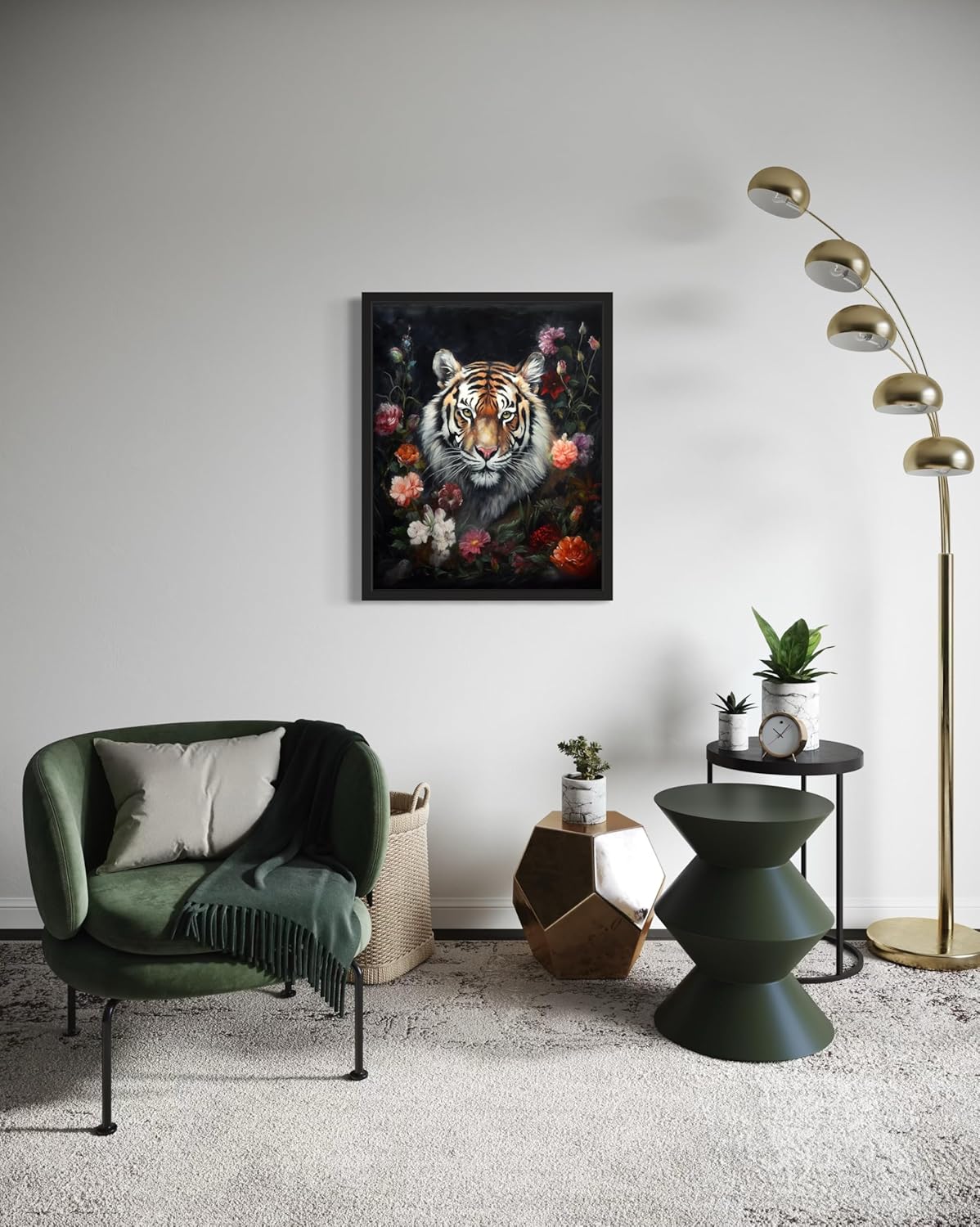 Tiger and Flower Poster Art Print, Halloween Scary Vintage Wall Art Academia Spooky Painting Decoration for Horror Prints, Gothic Posters Bedroom Decor 89 (Tiger and Flower, 11 x 14 inches, Unframed)