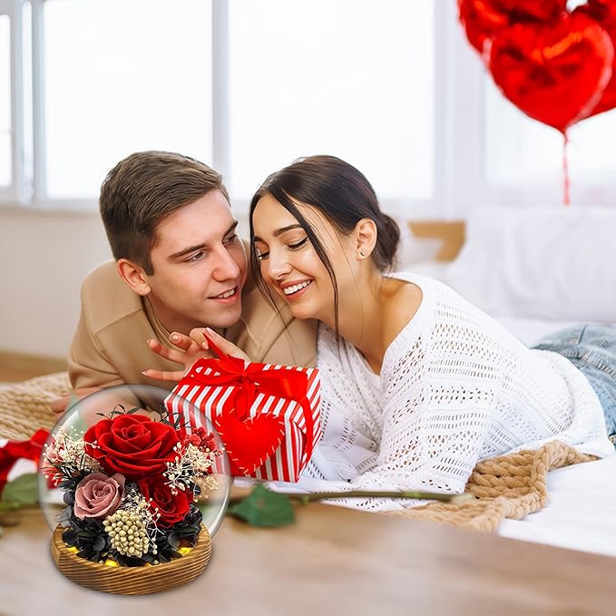 MOKOQI Red Rose Mothers Day Gifts for Mom Forever Rose Flowers for Delivery Prime Preserved Flowers in Glass Dome | Birthday Gifts for Women Mom Wife Grandma