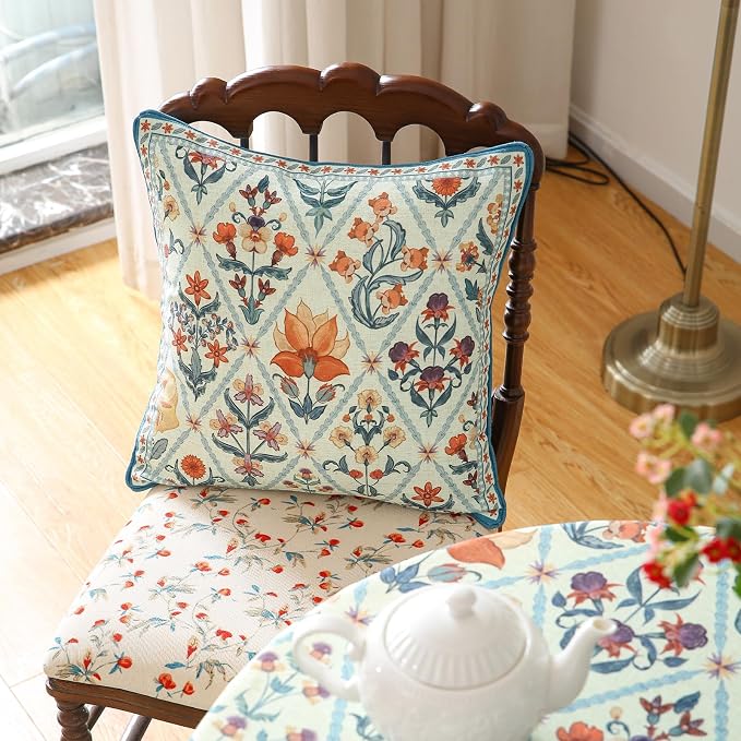 ISAENNE Linen Square Throw Pillow Cover,Set of 2,18"x18"-Floralsea A | Designer French Elegant Pillow Cover,Concealed Zipper Design,Sofa,Bedroom,Living Room,Lounge Chairs,All Season Home Decor