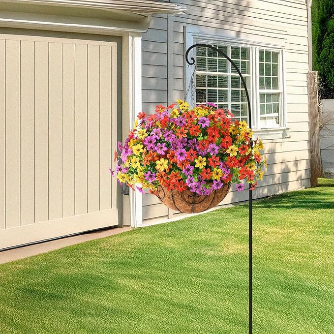 Artificial Flowers Fake Hanging Basket for Outdoor Spring Summer Decoration, 12 Bundles Faux Hanging Plants UV Resistant, Realistic Silk Flower for Outside Planters Porch Patio Balcony Yard Garden