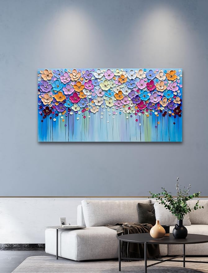 Yika Art 3D Paintings, Modern Abstract Oil Painting Hand Painted On Canvas Abstract Artwork Picture Wall Decoration for living room - Gorgeous Flowers Wall Art-24X48 Inch