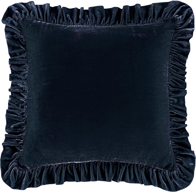 HiEnd Accents Stella Faux Silk Velvet Euro Sham Pillow Cover, 27x27 inch, Midnight Blue, Romantic Western Modern Traditional Style Luxury Bedding