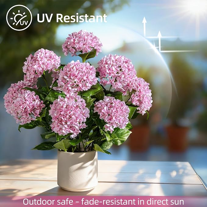 2 Pack Large Faux Plastic plantas in Pot UV Resistant Fake Flowers Trees Indoor Outdoor Realistic Floor Plants Artificial Hydrangea Plants for Home Porch Garden Office Porch Patio Front Bonsai Decor