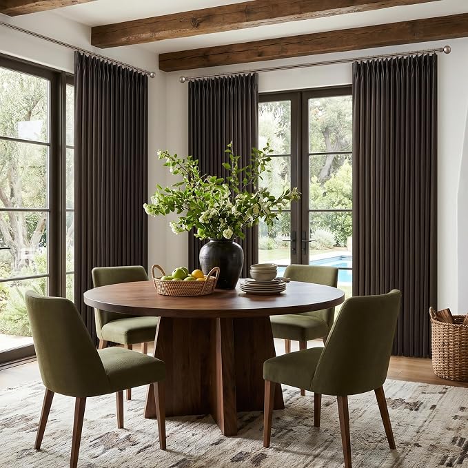 Dark Chocolate 102 Inch Pinch Pleated Linen Curtains 2 Panels Set for Living Room Bedroom Boho Farmhouse Light Filtering Semi Sheer Back Tab Pinch Pleat Hooks Rings Window Curtain 102 Inches Long