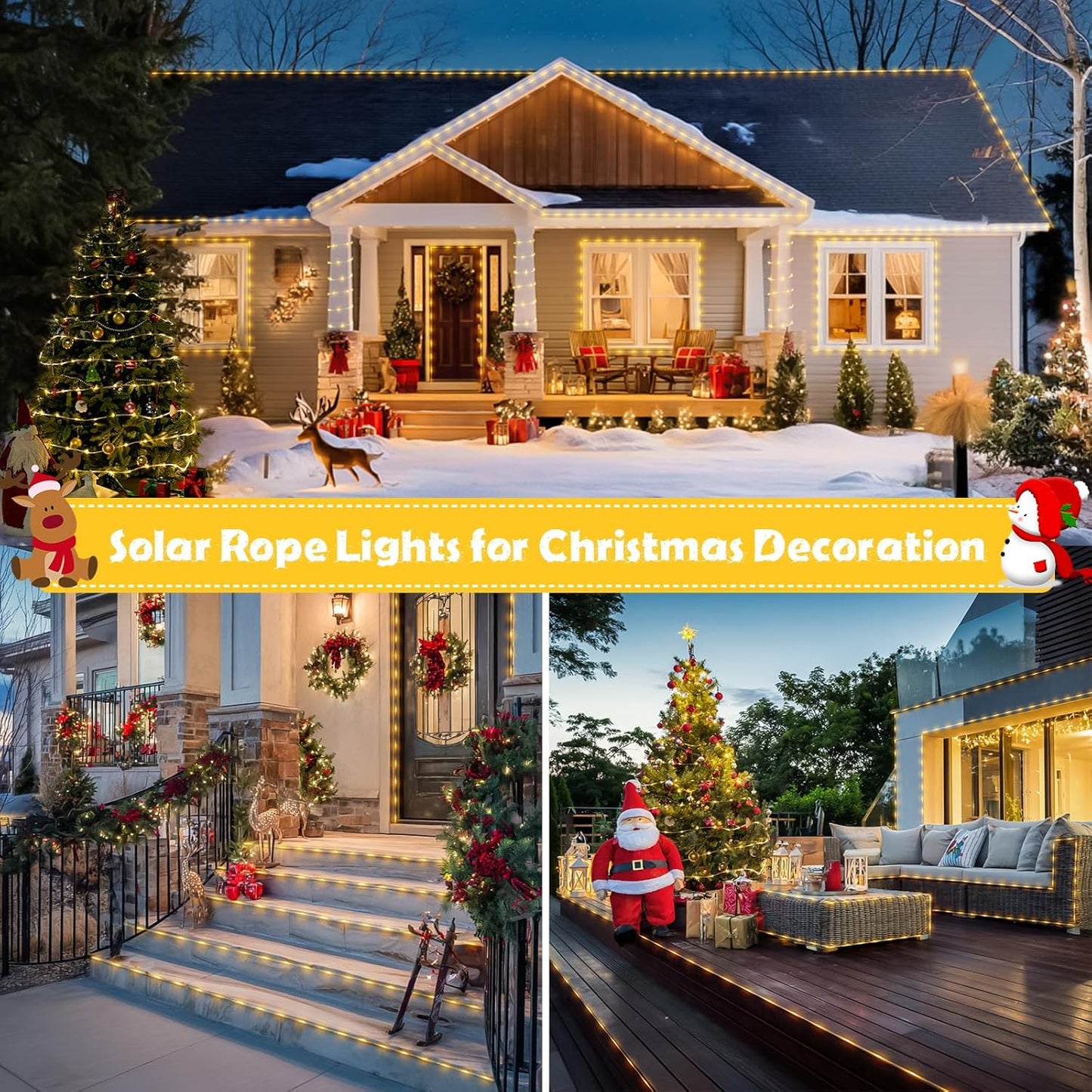 JMEXSUSS 2 Pack 100 LED Solar Rope Lights,33ft 8 Modes Solar Rope Lights Outdoor Waterproof LED Solar Powered Rope Tube for Trampoline,Fence,Gazebo,Yard,Walkway,Path(Warm White)