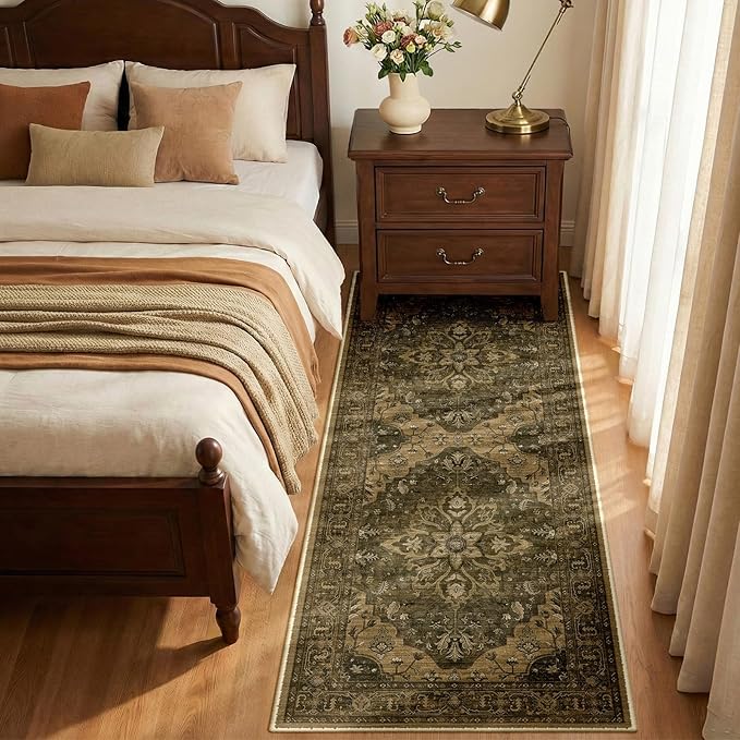 RELEANY Area Rugs 2'x6' Runner Rug Non Slip Washable for Kitchen Hallway Bedroom Beside Laundry Room Bathroom Rug, Floor Carpet, Brown Dark Brown