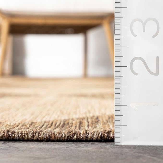 Nuloom Outdoor Performance Collection Sabina Brown/Ivory, 6'7" Square, Soft, High Traffic, Stain Resistant, Easy Clean, Durable Area Rug for Indoor/Outdoor Patio, Deck, Porch, Garden, Courtyard