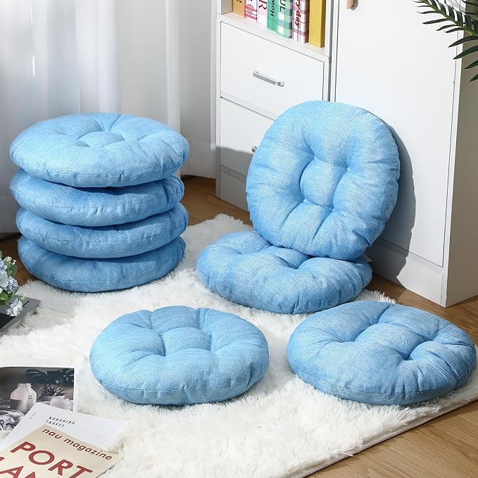Fumete 8 Pcs 16 Inch Floor Cushions Pillow for Kids Bulk Classroom Round Flexible Seating Floor Cushions for Students Home Daycare School Reading Corner Yoga Meditation Picnic (Sky Blue)