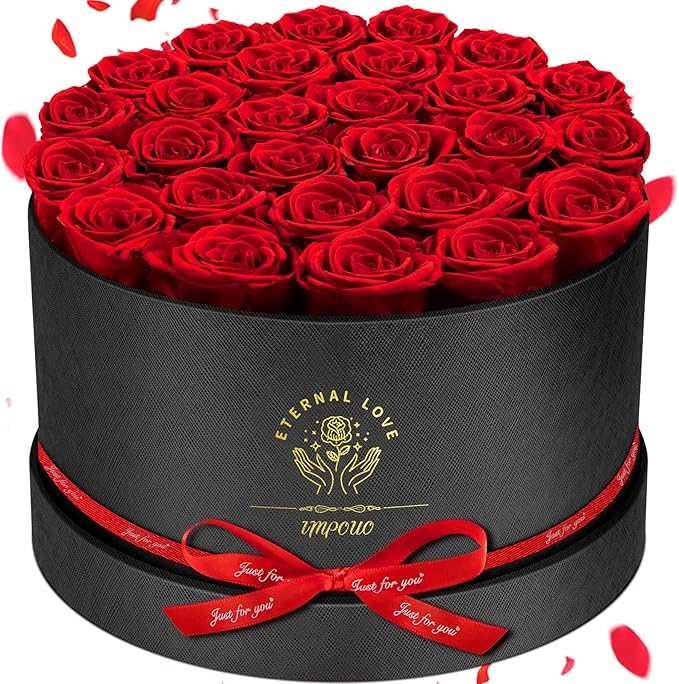 Impouo Forever Flowers, 27 Roses in A Box, Real Preserved Roses, Birthday Gift for Women, Mother's Day, Anniversary, Red Rose