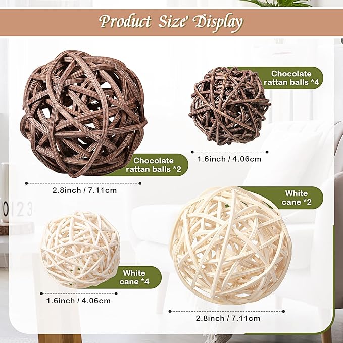 Jetec 18 Pcs Decorative Balls for Centerpiece Bowls Green Moss Balls Wicker Rattan Cord Decorative Bowl Fillers for Garden Vase Home Party Table Spring Christmas Farmhouse Rustic Decor(Regular Size)