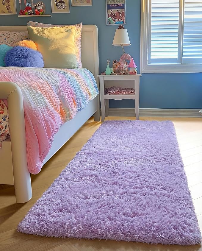 PAGISOFE Fluffy Purple Rug 2' x 6' Shaggy Runner Rugs for Bedroom Living Room, Furry Rugs for Bedroom Princess, Bedside Rug Nursery Christmas Decor Shag Carpet for Kids Teen's Room Decor Aesthetic