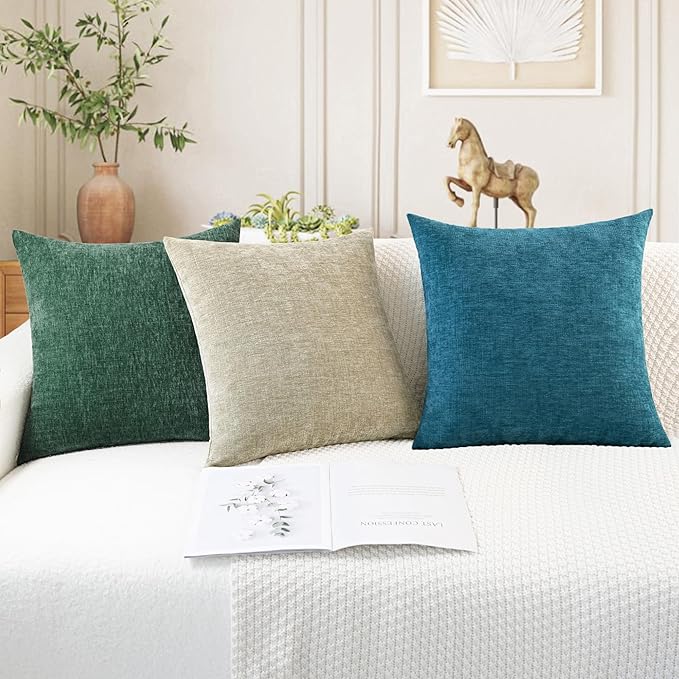 CaliTime Christmas Throw Pillow Covers Decorative 12 X 20 Inches Pack of 2 Cozy Chenille Cushion Cases for Couch Sofa Bed Living Room Home Dark Green