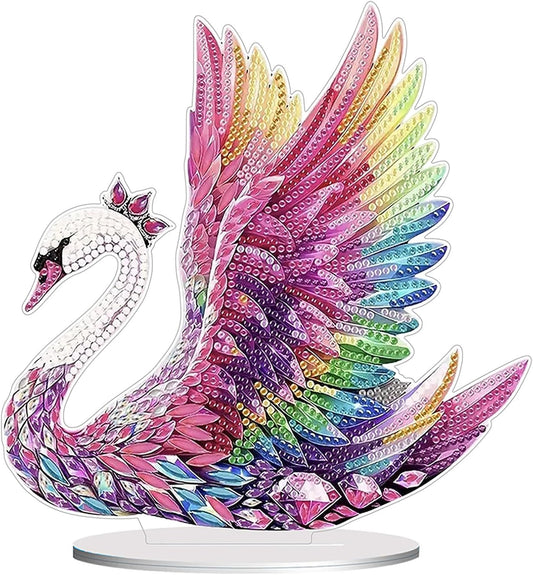 Diamond Painting Kits for Adults Beginners, 5D Full Drill Swan Crystal Art Desktop Ornament, DIY Single Sided Home Office Desk Decor, Creative Craft Gift Set with Tools