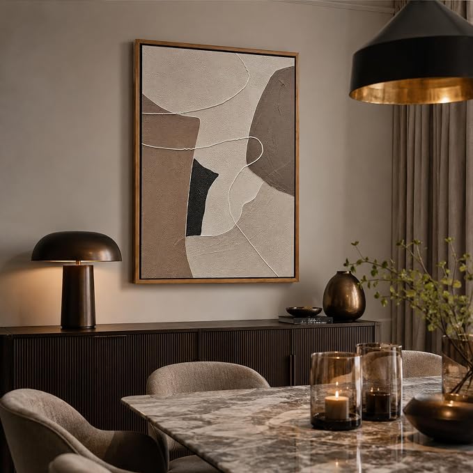 Kabcod Large Beige Brown Abstract Wall Art 3D Textured Oil Painting, Neutral Large Abstract Geometric Picture Wall Decor Framed Artwork Boho Entrance Home Decor Ready to Hang (16" W x 24" L)