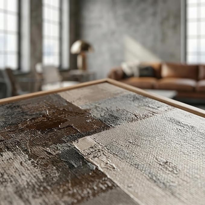 The Mode Art Industrial Abstract Wall Art Textured Grey and Taupe Canvas Prints for Modern Farmhouse Framed Horizontal Canvas Painting for Living Room Bedroom 24x48inch