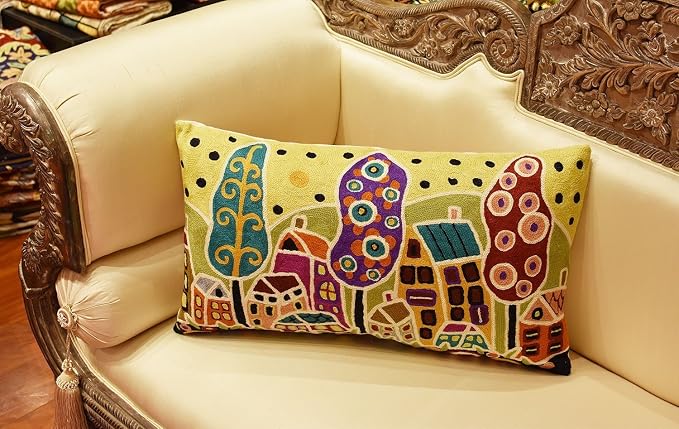 Yellow Plant Floral Pillow Cover Karla Gerard Tree Flower Pillowcase Floral Couch Cushion Kids Room Pillowsham Gold Plant Toss Hand Embroidered Cushions Wool 14x24
