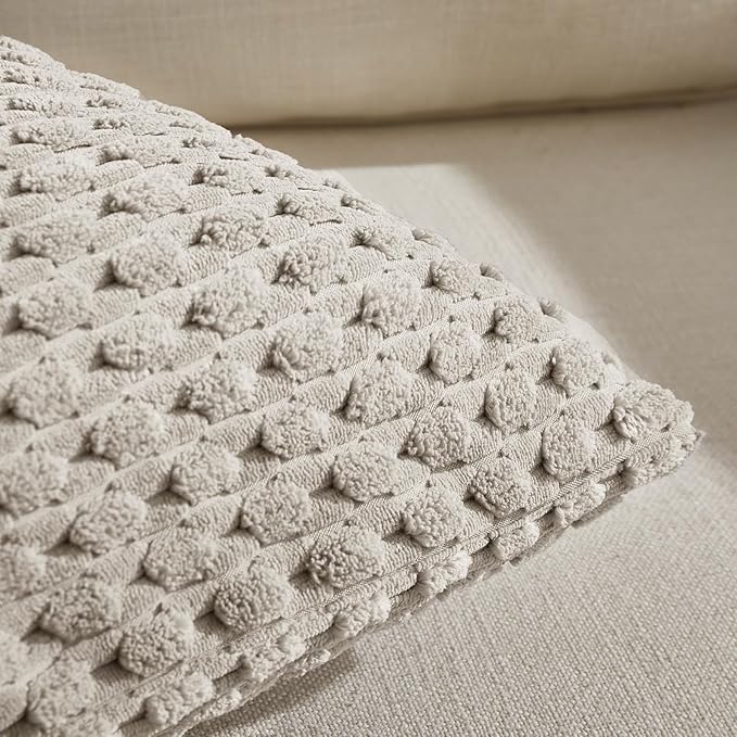 Fancy Homi Set of 2 Neutral Taupe Decorative Throw Pillow Covers 20x20 Inch for Couch Bed Sofa Bedroom, Modern Farmhouse Boho Home Decor, Soft Fluffy Textured Corduroy Cute Cushion Case 50x50 cm