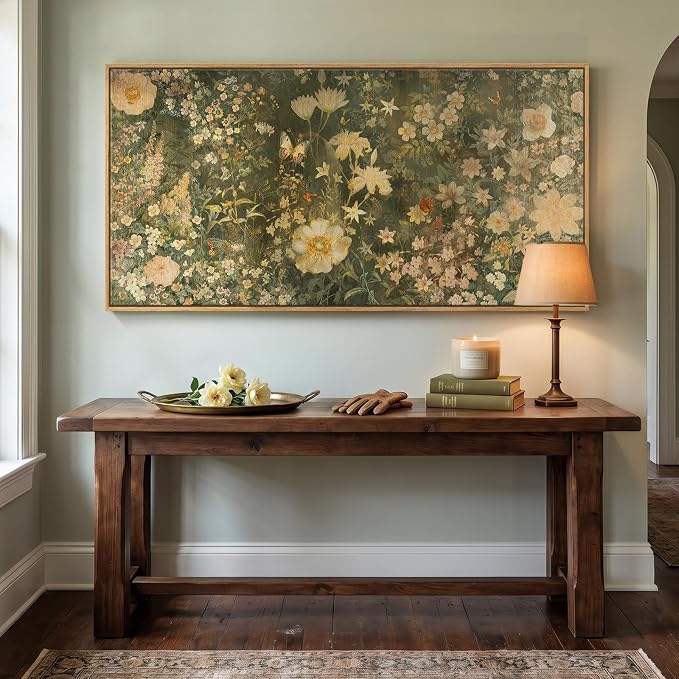 Large Framed Vintage Floral Wall Art for Living Room, Rustic Retro Botanical Canvas Painting Prints, Antique French Garden Flower Pictures for Farmhouse Bedroom Dining Room Wall Decor, 30x60 Inch