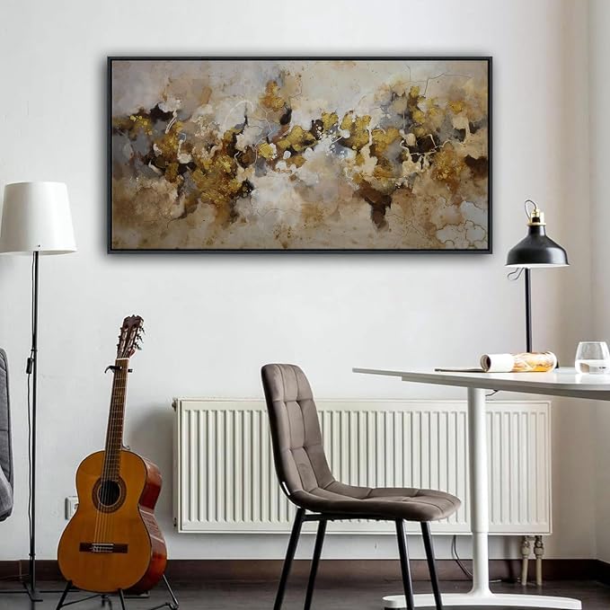 YDSUNE Brown and Yellow Abstract Wall Art - Framed Minimalist Canvas Painting Texture Modern Wall Decor Picture for Living Room Bedroom Walls Arwork Decoration Size 20×40IN