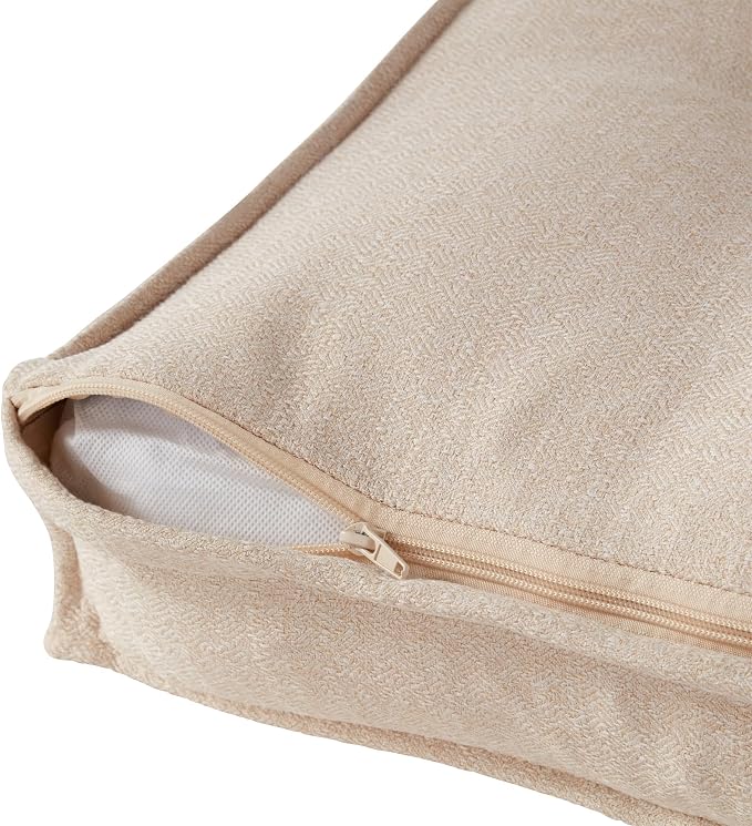 Square Tufted Floor Pillow with Removable Cover, Cream, Small (24")