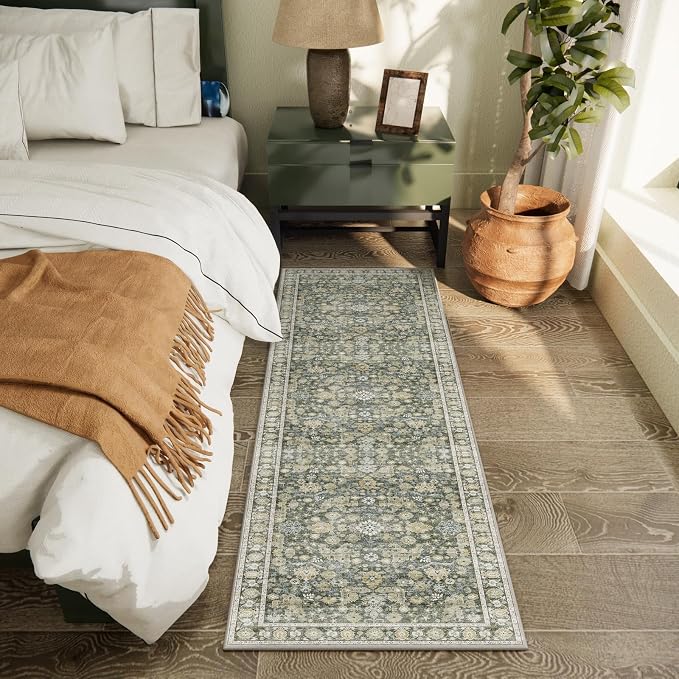 Machine Washable Hallway Runner Rug: 2'x6' Kitchen Rugs Soft Non-Slip Low Pile Vintage Boho Carpet Runners for Indoor Entryway Kitchen Bedside Bedroom Bathroom Farmhouse Decor