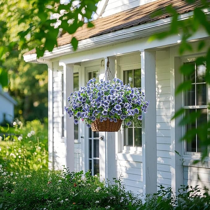 Grunyia Artificial Fake Flowers for Outdoor Spring Decoration, 16 Bundles Faux Silk Colorful Daisy UV Resistant Realistic for Outside Porch Patio Home Yard Garden Planters Pots Window Box (Blue)