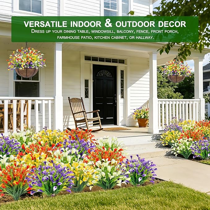 TURNMEON 12 Bundles Calla Lily (240 Heads) Artificial Flowers for Outdoors, Fake Plants UV Resistant Faux Plastic Fake Flowers for Indoor Home Porch Yards Spring Summer Cemetery Decor(Color Mix)