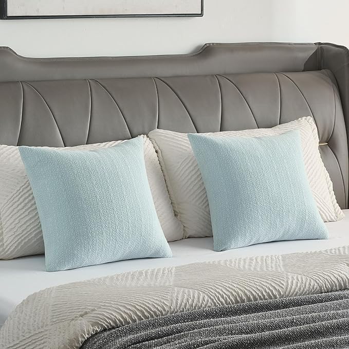 FUTEI Light Blue Chenille Throw Pillow Covers 24x24 Inch Set of 2,Soft Striped & Diamond Textured European Cushion Cases,Modern Home Decor for Couch Living Room