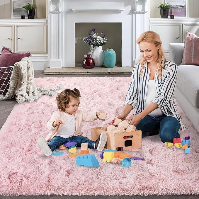 FinRèc Pink Rugs for Bedroom Living Room, 3x5 Feet Fluffy Shag Area Rug, Non-Slip Fuzzy Furry Rug for Kids Room Girl Dorm Room Home Decor, Indoor Shaggy Floor Carpet