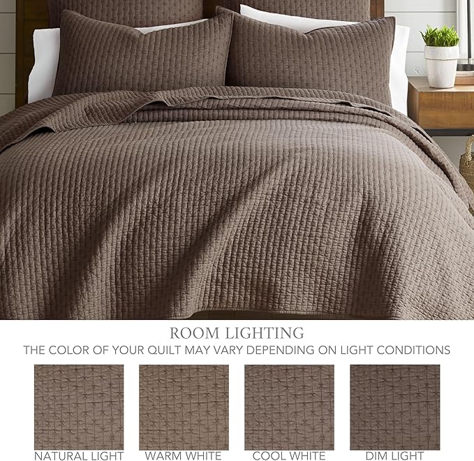 Levtex Home Cross Stitch Reversible King Bedspread Set (120x104in) with 2 Pillow Shams (36x20in) - Stitch Texture - Cocoa - Cotton King Size Bedspread Set - Soft, Pre-Washed