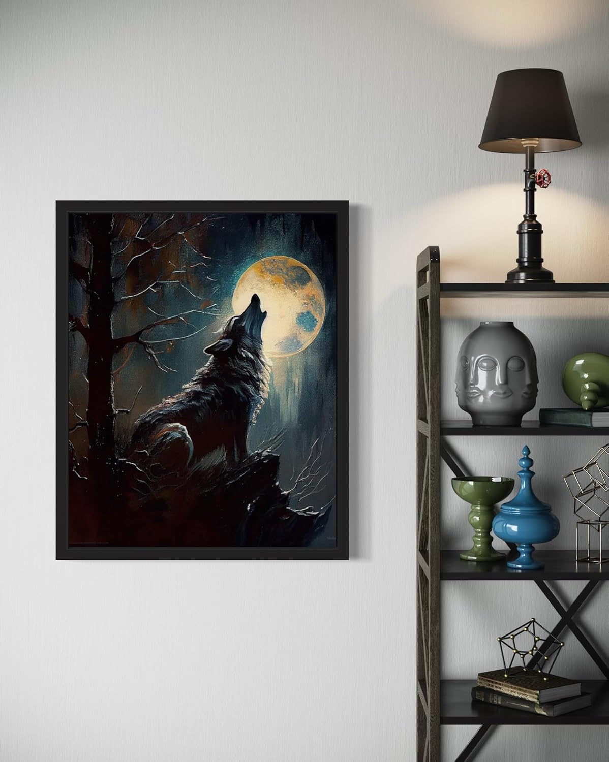 Wolf howling Poster Art Print, Halloween Scary Vintage Wall Art Academia Spooky Painting Decoration for Horror Prints, Gothic Posters Bedroom Decor 89 (Wolf howling, 8 x 10 inches, Black Frame)