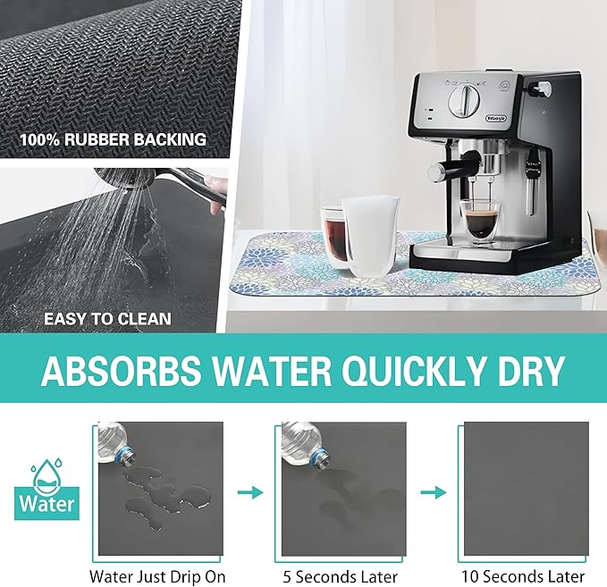 Fun Coffee Mat 19inx12in,Coffee Bar Mat for Countertops,Absorbent Hide Stain Anti-Slip Coffee Bar Accessories Fit Under Coffee Machine Mat,dish Drying Mats for Kitchen