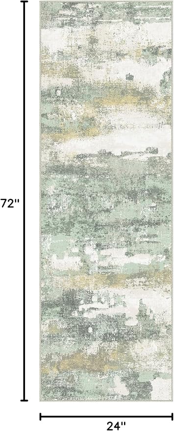 BEIMO Runner Rug for Hallway Kitchen, 2x6 Machine Washable Runners Rug for Entryway, Light Green Soft Modern Abstract Throw Rugs, Low Pile Floor Carpet with Non Slip Backing