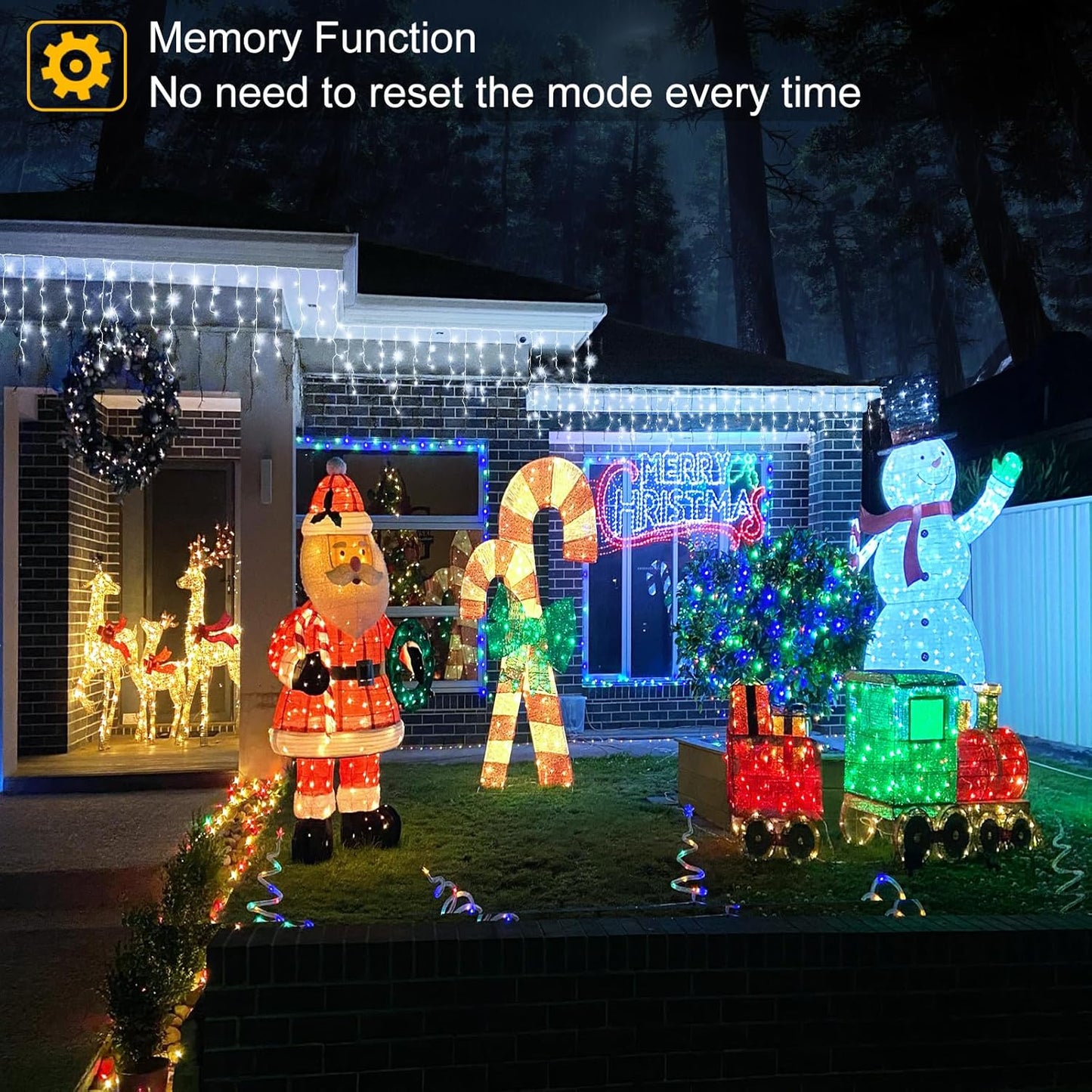 99ft 1216LED Icicle Lights for Outside, White Christmas Lights for House Patio Yard Porch Backyard Holiday Garden Xmas Exterior Decoration, Waterproof Twinkle Cluster Light Hanging Light All Year