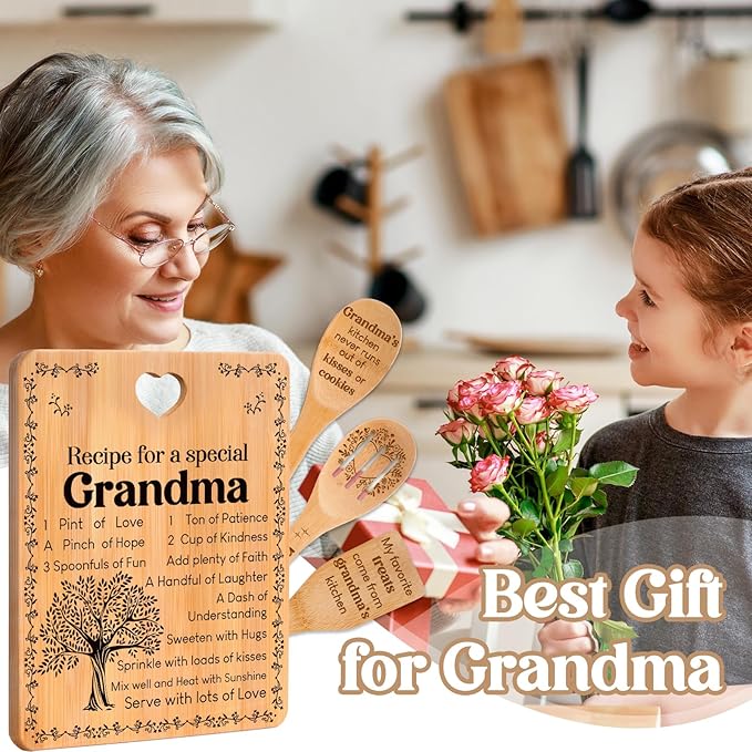 Grandma Gifts, Mothers Day Birthday Gift for Grandmas Nanny from Grandkids, Bamboo Cutting Board, Grandparents Thankgiving Kitchen Presents for Nana Gigi from Grandchildren